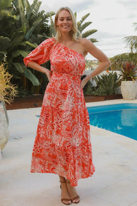 Vivienne Midi Dress - Coral Red