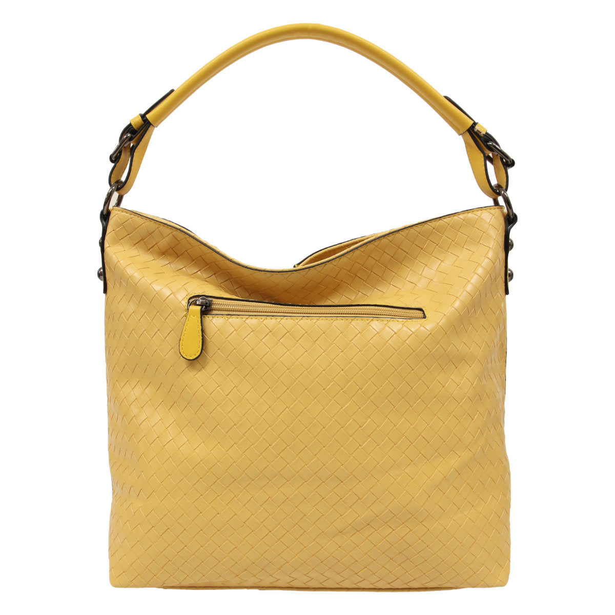 Tegan Woven Shoulder Bag | Sassy Duck | Fashionably discreet, yet quietly beautiful. The embossed basketweave with matching but slightly contrasting handle colour makes this bag a winner.
Dimensions: W 38c