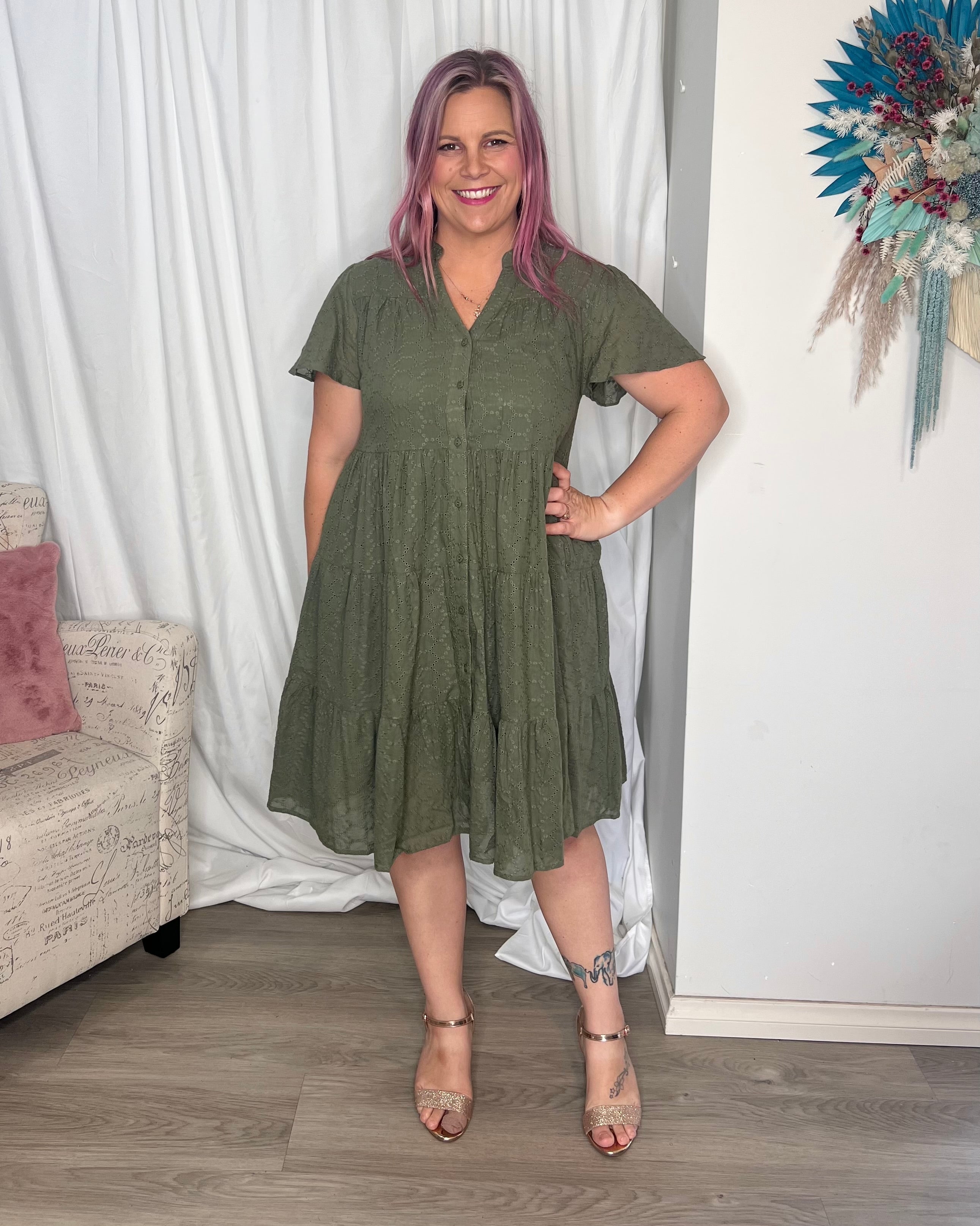 Khaki boho dress best sale