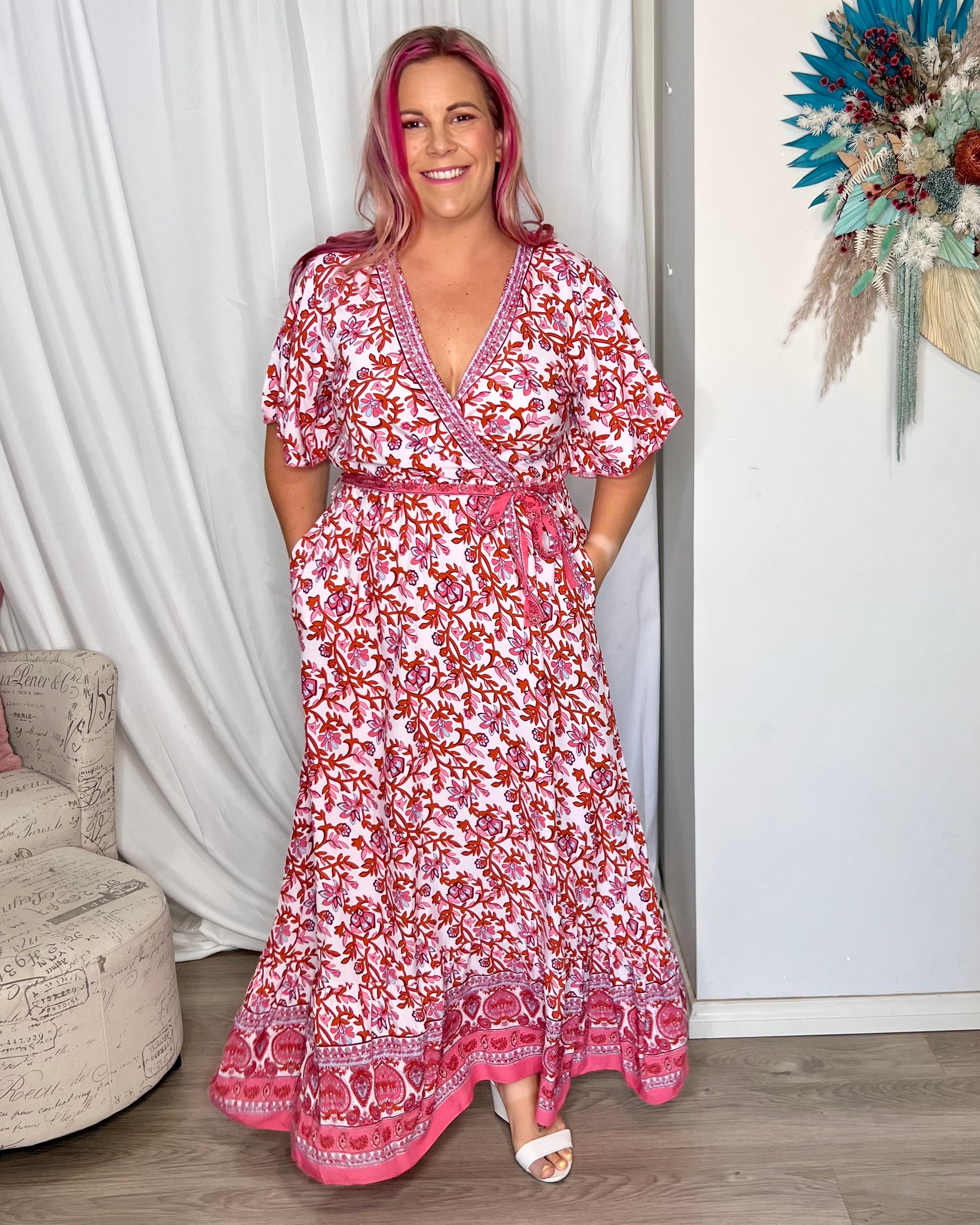 **NEW** Ashley Wrap Dress: Dress to impress with the Ashley Midi Wrap Dress! This chic wardrobe staple combines timeless elegance with a modern twist. With a flattering wrap design, Ashley ens - Ciao Bella Dresses - Sass Clothing