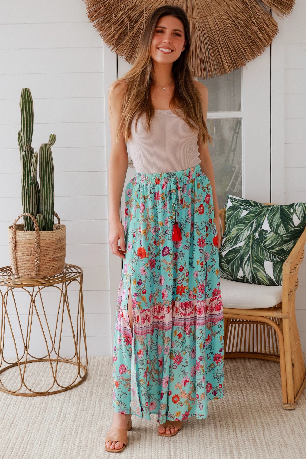 Elliana Skirt - Aqua & Pink