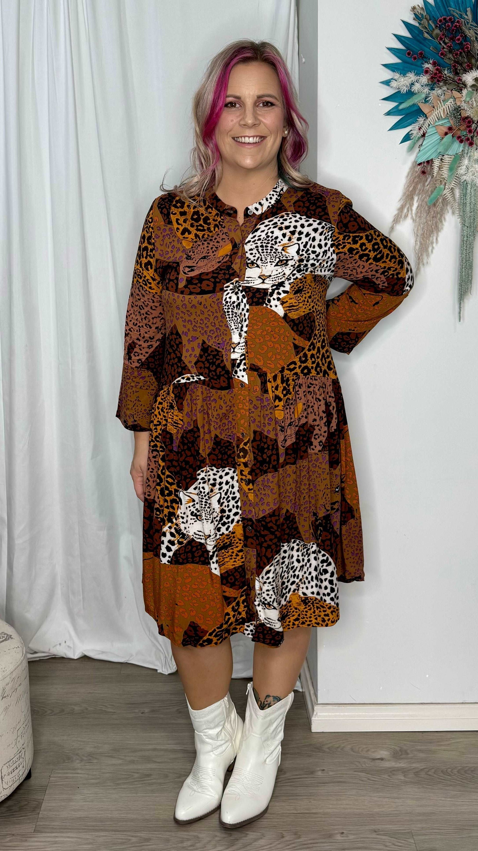 plus size leopard print shirt dress YOURS Plus Size Brown Rust Leopard Print Shirt Dress