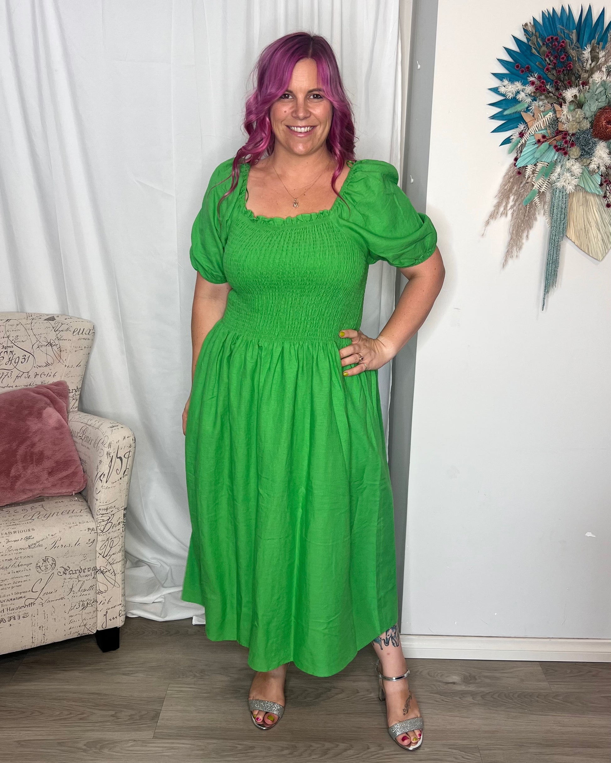 **NEW** Ingrid Dress: The Ingrid Shoulder Dress - your ideal choice for relaxed style and comfort! With a square neckline, puff sleeves, a maxi length, and a shirred bodice, this dress is - Ciao Bella Dresses 