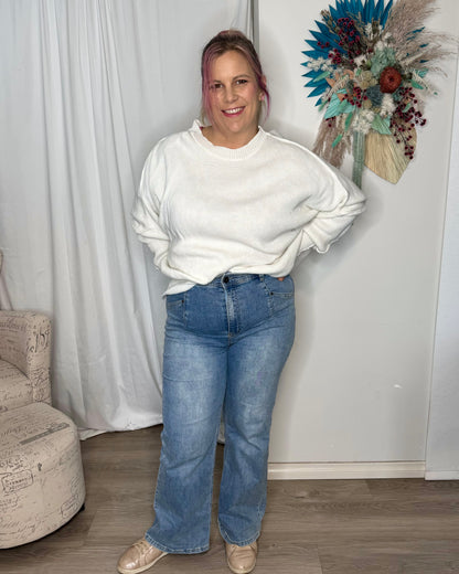 Marly Wide Leg Jeans | Wakee Denim | These high waisted, wide legged straight cut jeans are right on trend and super comfy. The waist band is a high cut and sits above the belly button. The stretch deni