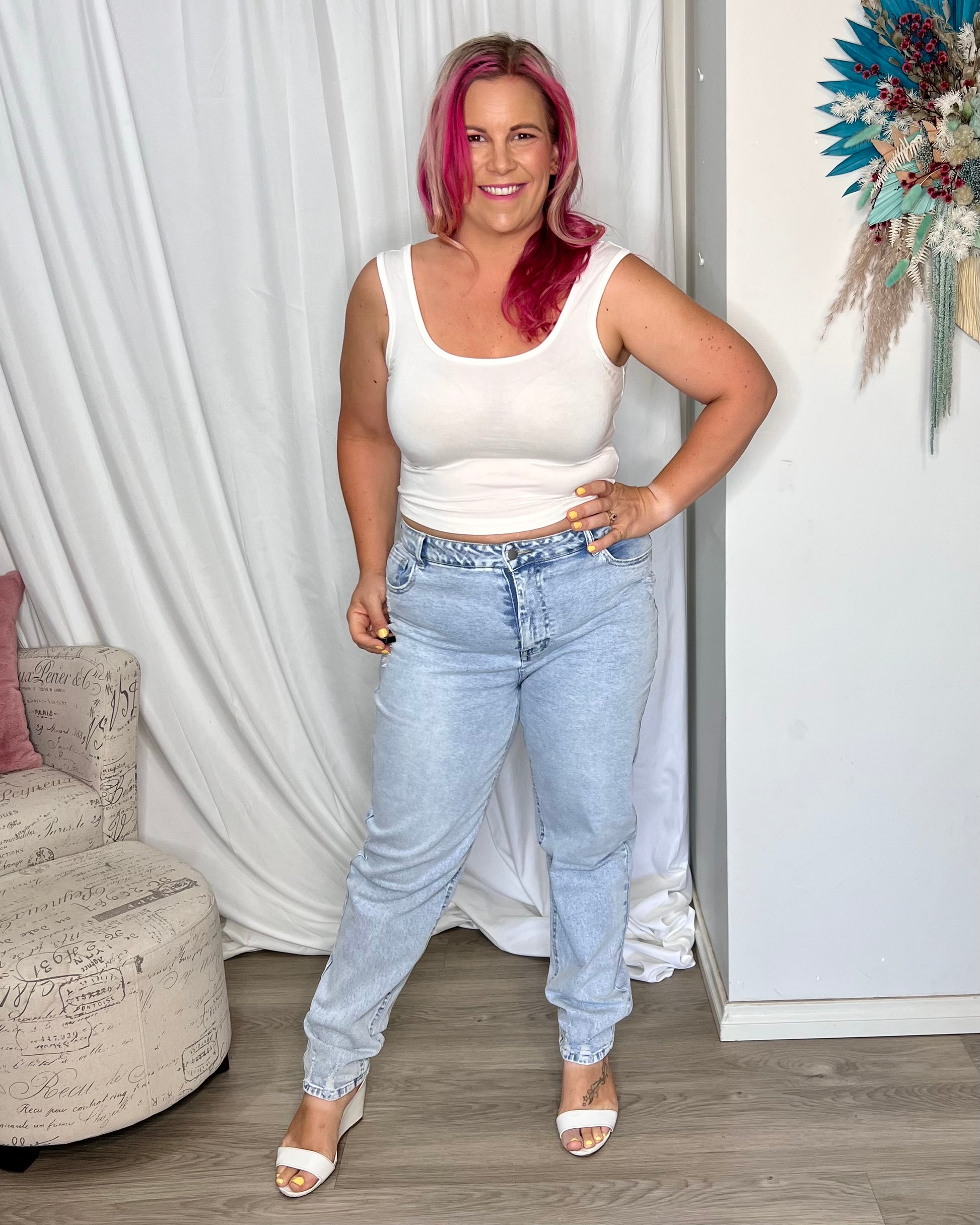 **NEW** Rhea Straight Leg Jeans: Elevate your denim game with the Rhea Straight Leg Jean! Featuring a flattering high-waisted cut, this jean boasts a timeless straight leg design with just the right - Ciao Bella Dresses - Sass Clothing