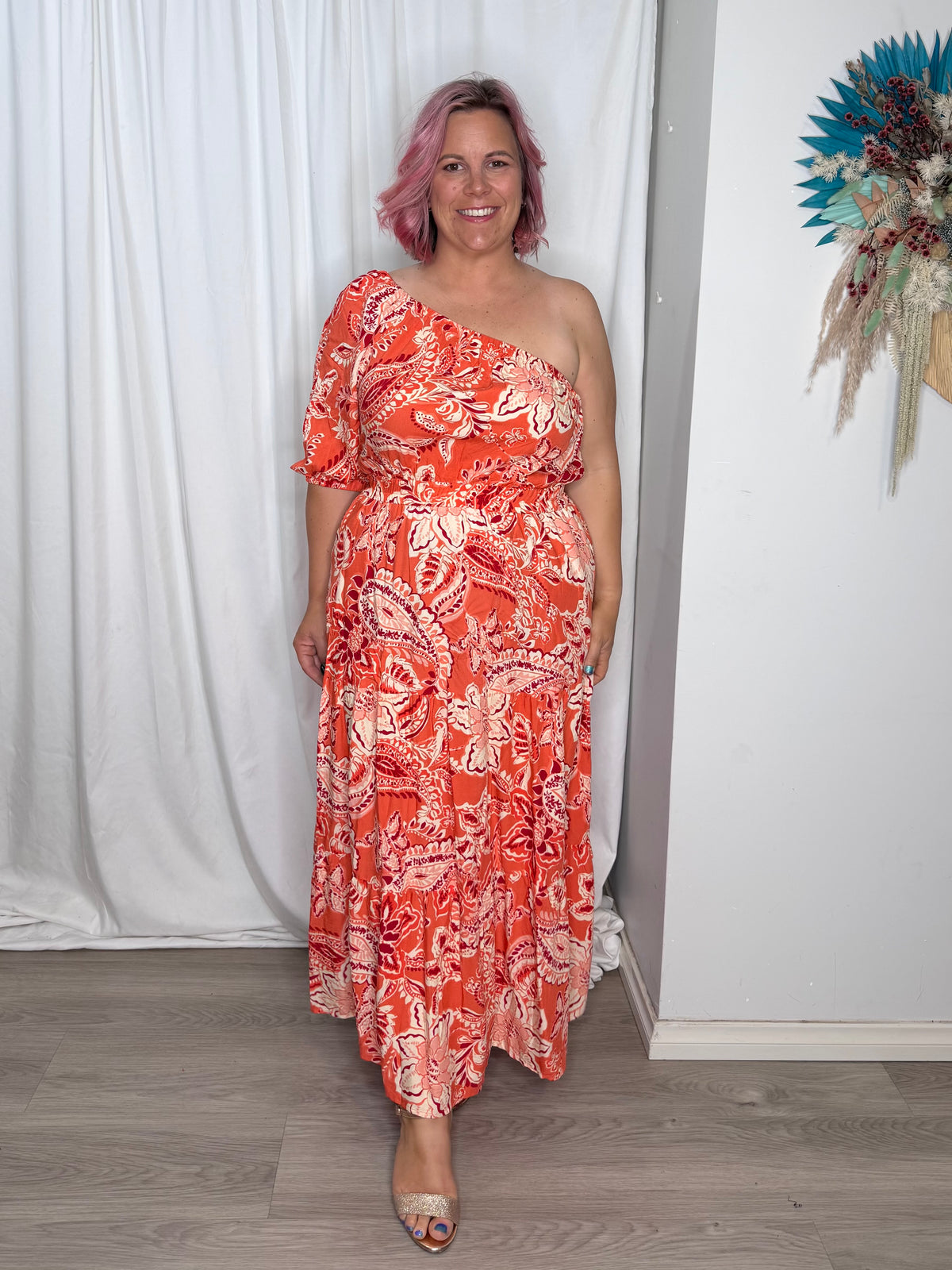 Vivienne Midi Dress - Coral Red