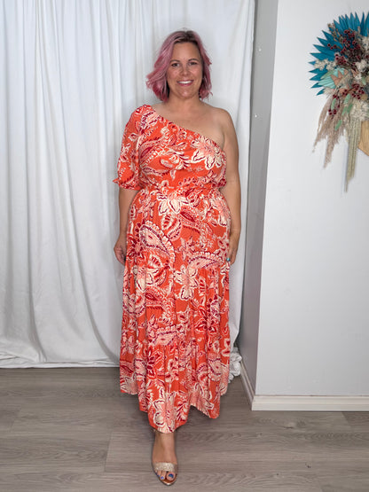 Vivienne Midi Dress - Coral Red