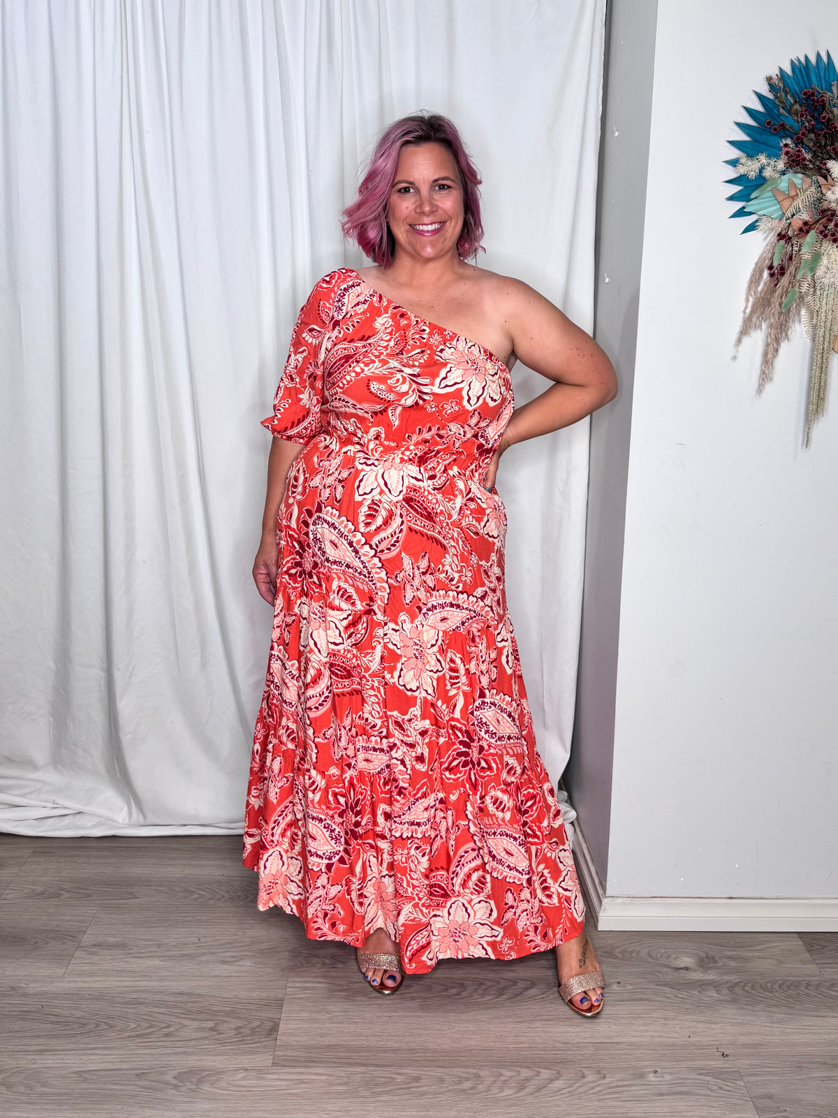 Vivienne Midi Dress - Coral Red