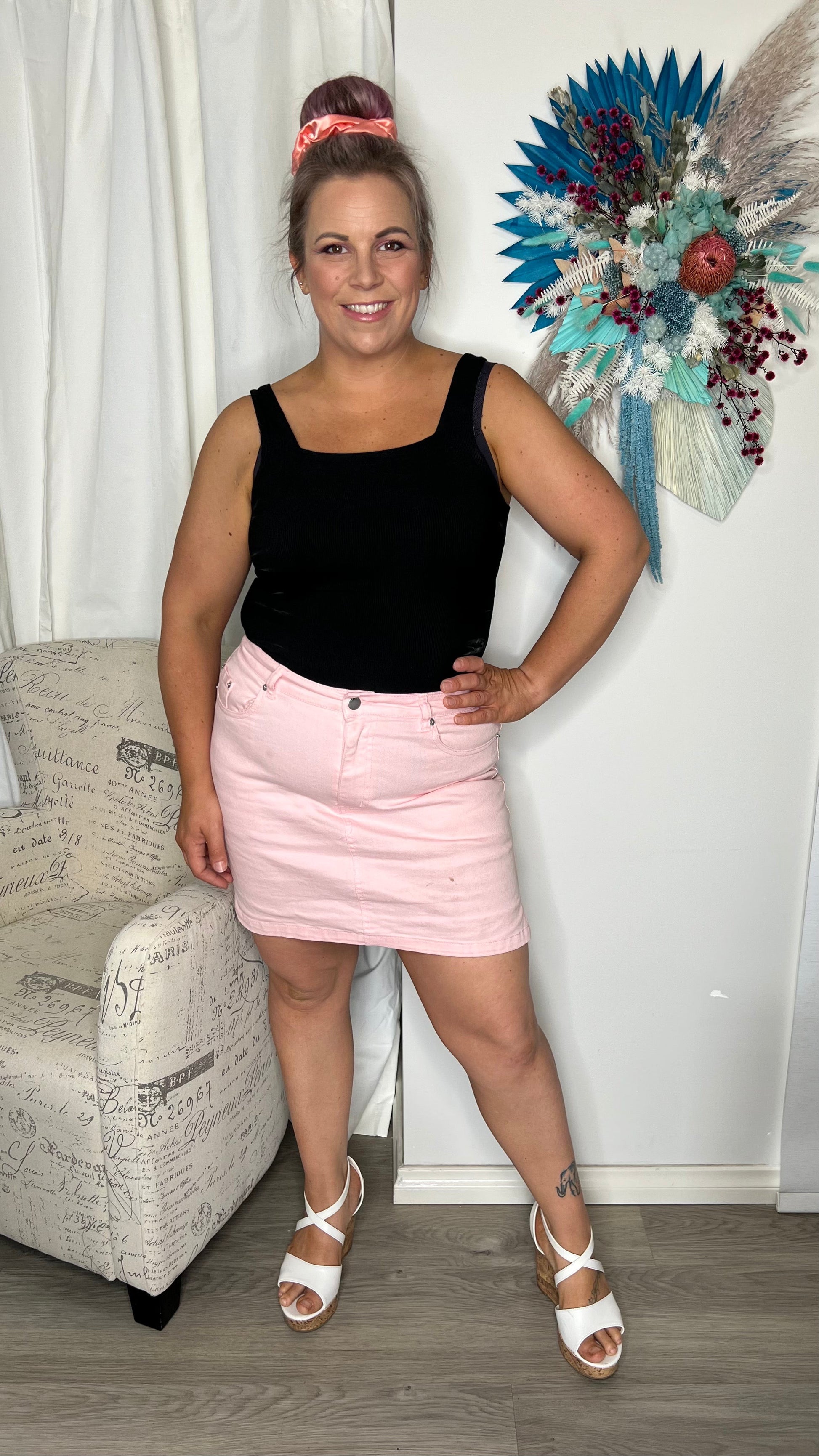 Demi Denim Skirt: Pastel perfection! A classic denim skirt is a must have all year round. Our Demi skirt sets the tone for Spring in a variety of fresh and fun washes with that hint o - Ciao Bella Dresses - Sass Clothing