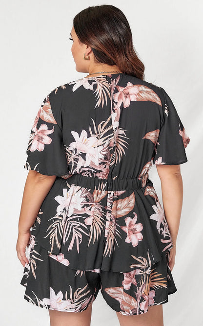 *NEW* Lynette Playsuit - Hot Pink Floral | Sao by Dee | The Lynette Playsuit features a gorgeous V neckline, attached waist tie to tie to the front and a tiered ruffle overlay on the bottom half. A reason to love a playsu