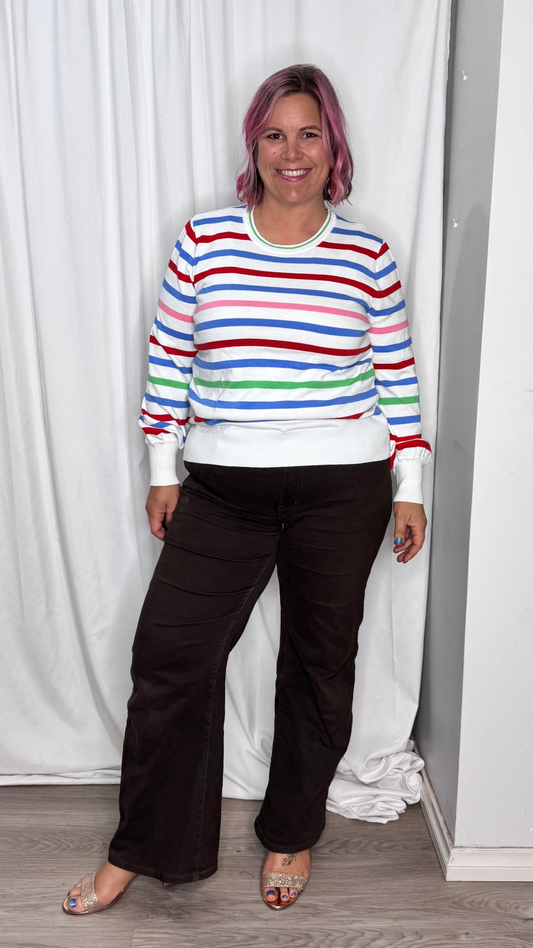 Indie Knit Sweater - Sorbet White Stripe