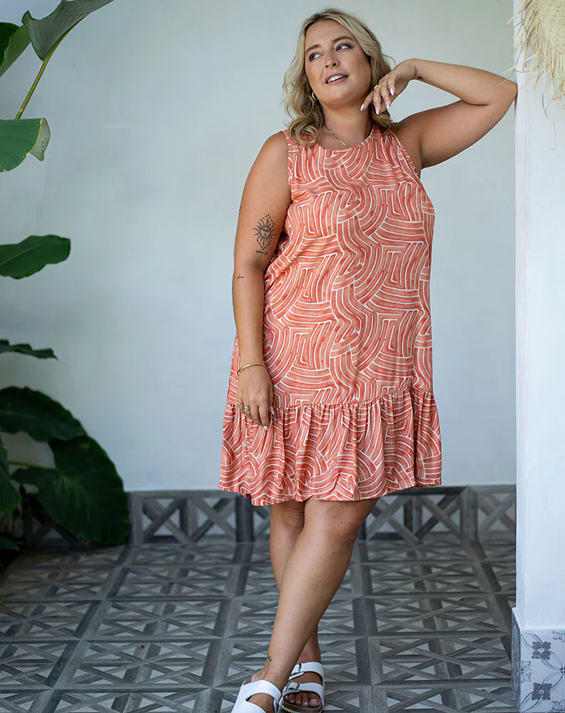 ***NEW*** Abstract Frill Dress: You will love spending Summer days in the beautiful Abstract Frill Dress. A figure flattering style fabricated in a soft rayon. Perfect for a picnic, long lunch or a - Ciao Bella Dresses 