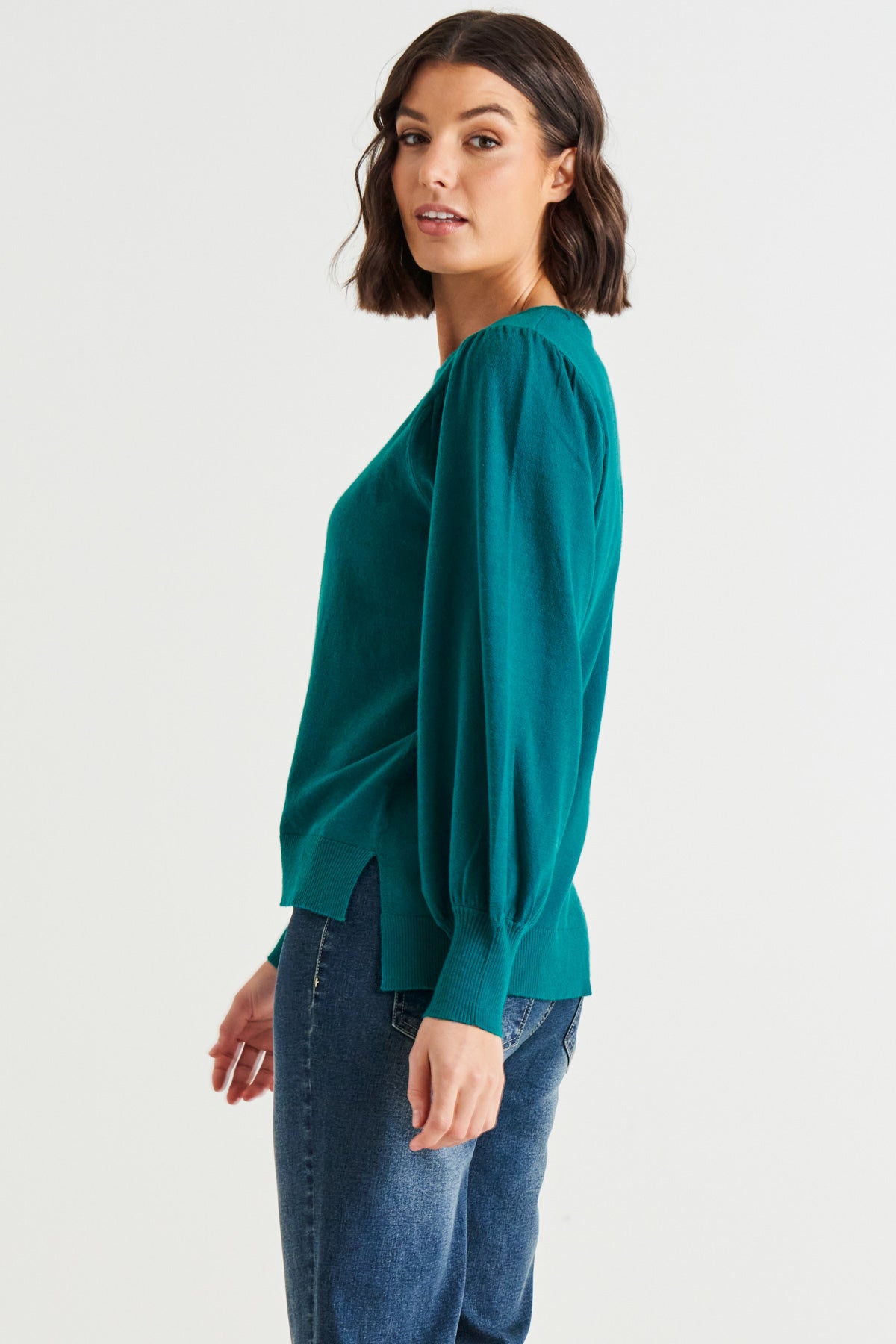 **NEW** Charlotte Knit Jumper - Teal | Betty Basics | This relaxed fit jumper features a crew neckline and unique balloon sleeves, perfect for adding some pizazz to your autumn wardrobe. Made from the softest material, 