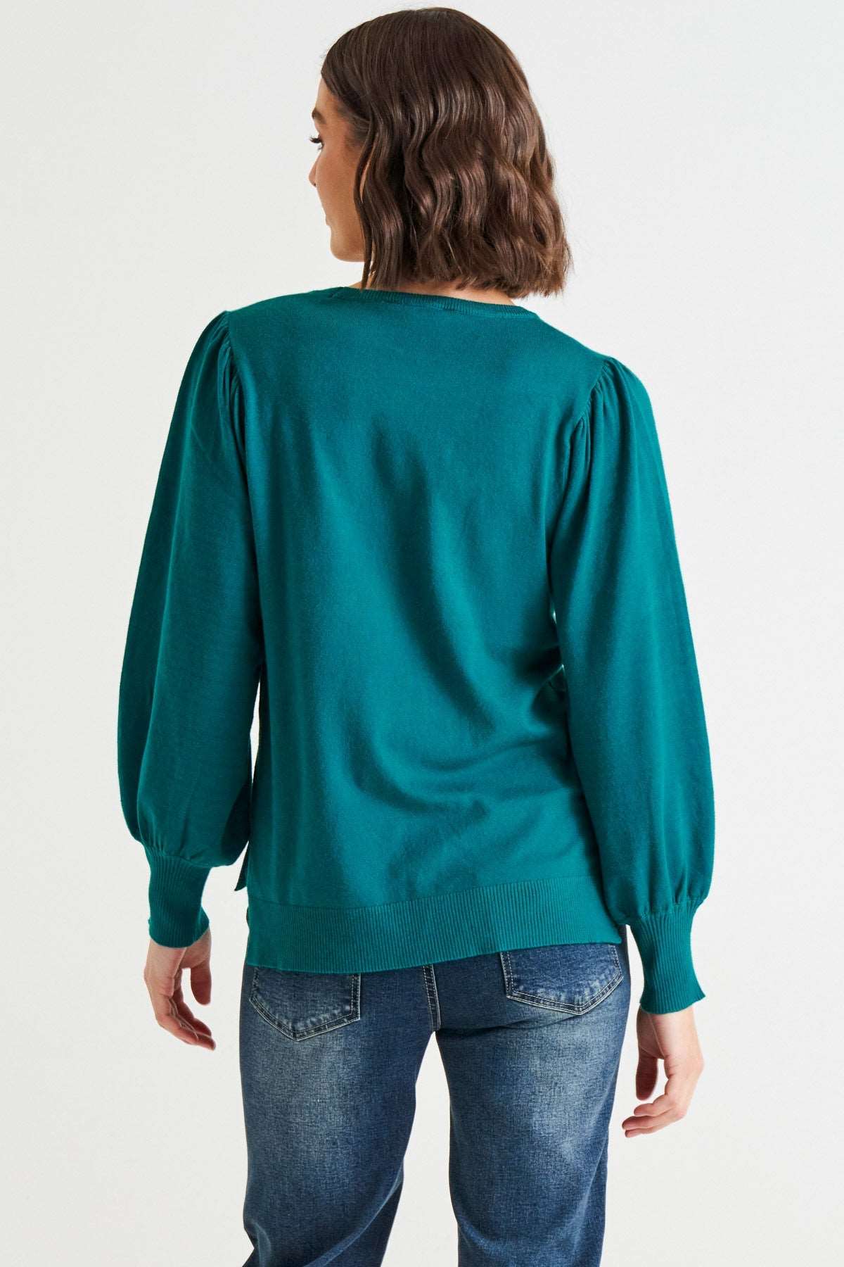 **NEW** Charlotte Knit Jumper - Teal | Betty Basics | This relaxed fit jumper features a crew neckline and unique balloon sleeves, perfect for adding some pizazz to your autumn wardrobe. Made from the softest material, 