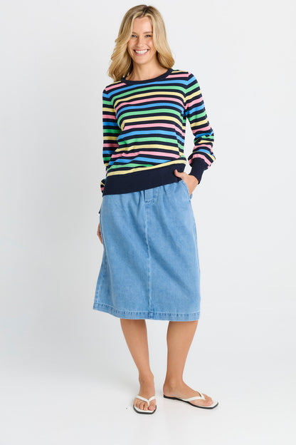 Indie Knit Sweater - Rainbow Navy Stripe