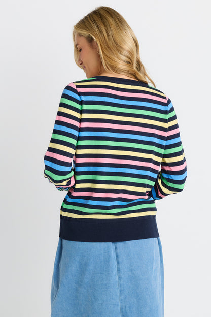 Indie Knit Sweater - Rainbow Navy Stripe
