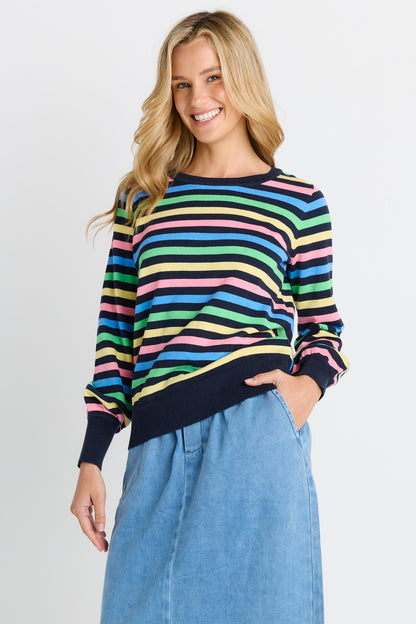 Indie Knit Sweater - Rainbow Navy Stripe