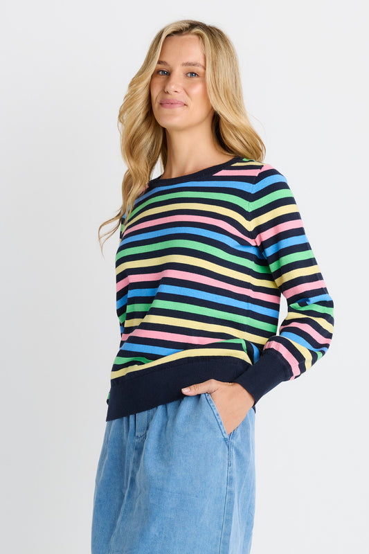Indie Knit Sweater - Rainbow Navy Stripe