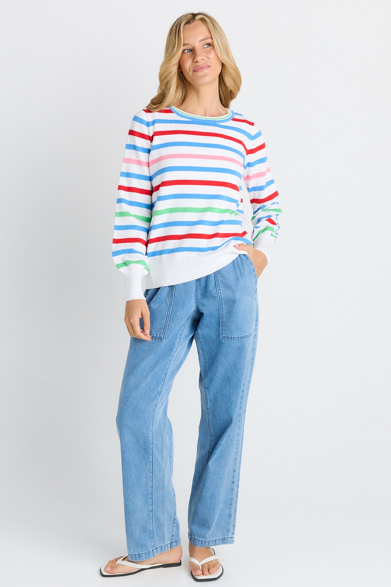 Indie Knit Sweater - Sorbet White Stripe