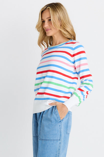 Indie Knit Sweater - Sorbet White Stripe