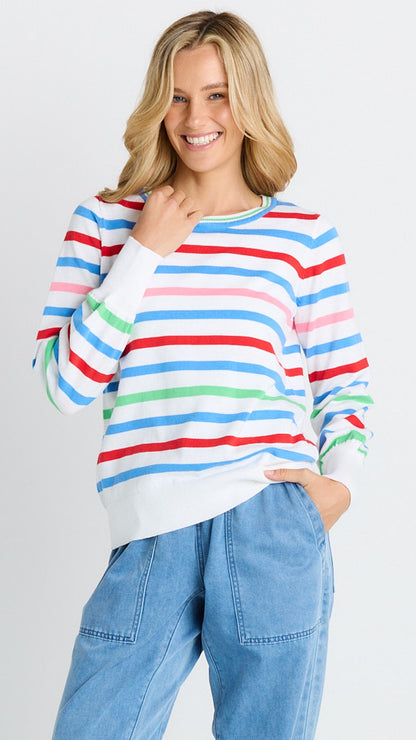Indie Knit Sweater - Sorbet White Stripe