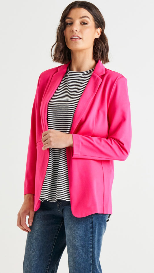 *NEW* Portsea Stretch Blazer - Bubblegum Pink | Betty Basics | It doesn't get more classic than this versatile layering piece. We call it the Goldilocks of blazers: not too big, not too small and structured enough to wear over a