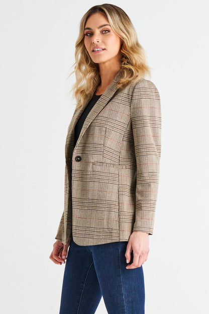 *NEW* Portsea Stretch Blazer - Mocha Plaid | Betty Basics | It doesn't get more classic than this versatile layering piece. We call it the Goldilocks of blazers: not too big, not too small and structured enough to wear over a