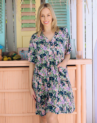 Ella Babydoll Mini Dress: Meet Ella, your new fave chuck on and go style! A babydoll design dress in a beautiful new floral print. Comfortable and flowing the dress features a V neckline, sho - Ciao Bella Dresses 