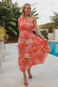 Vivienne Midi Dress - Coral Red