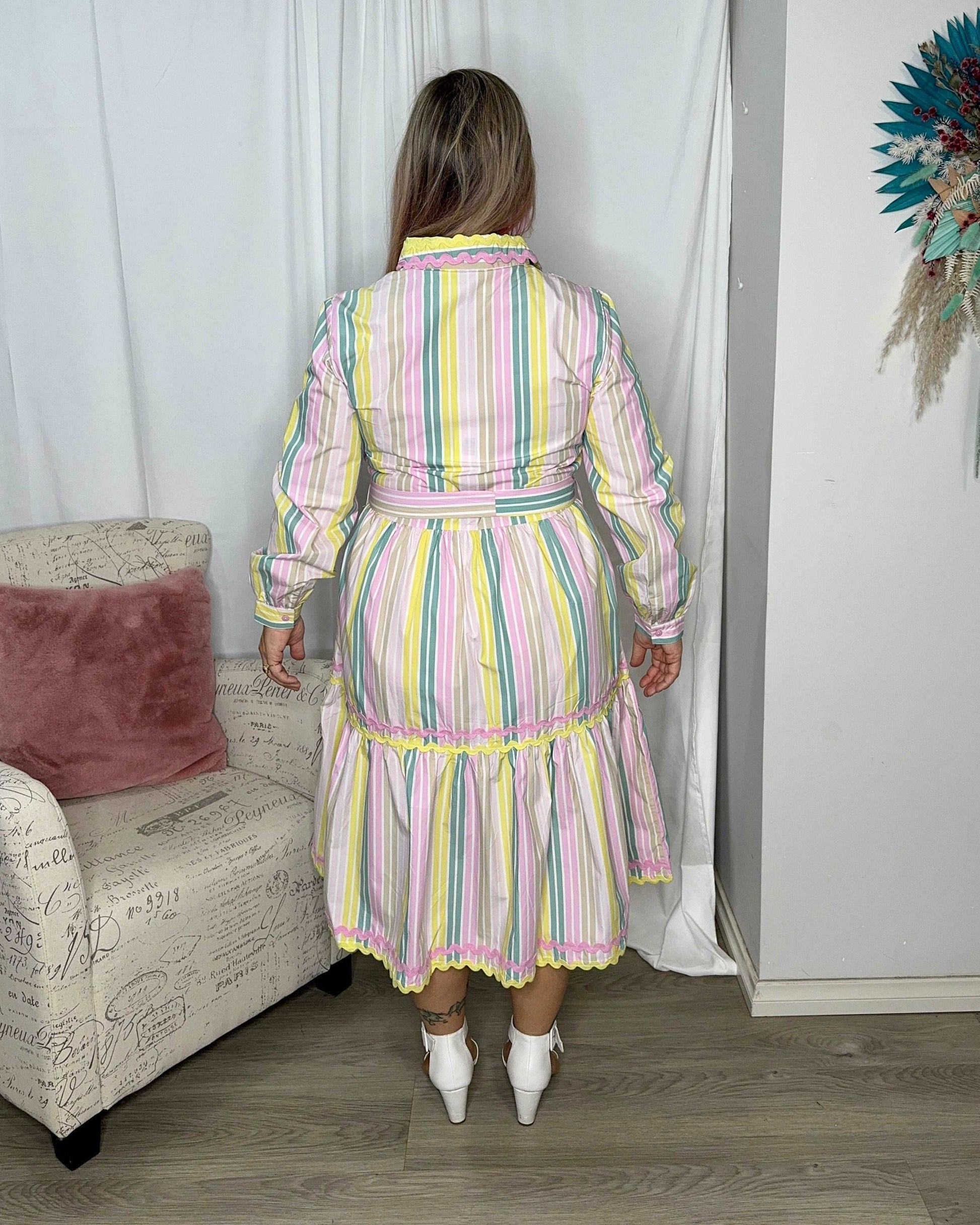 **NEW** Gelato Striped Button Down Dress | Kholo | This best selling shape is designed to skim over your curves and feel tapered but with enough #pastaspace. The Kholo favourite Button Down Dress is here in a super s