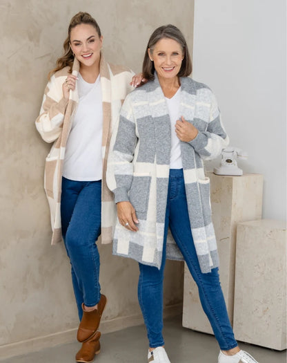 Checked Cardi - Grey