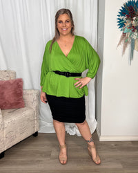 Bayeaux Wrap Top - Green | Betty Basics | The Bayeaux Top combines a classic shape with a comfortable fit, making this the go to when pairing with your fave bottoms
Features:

Faux wrap (breastfeeding friend