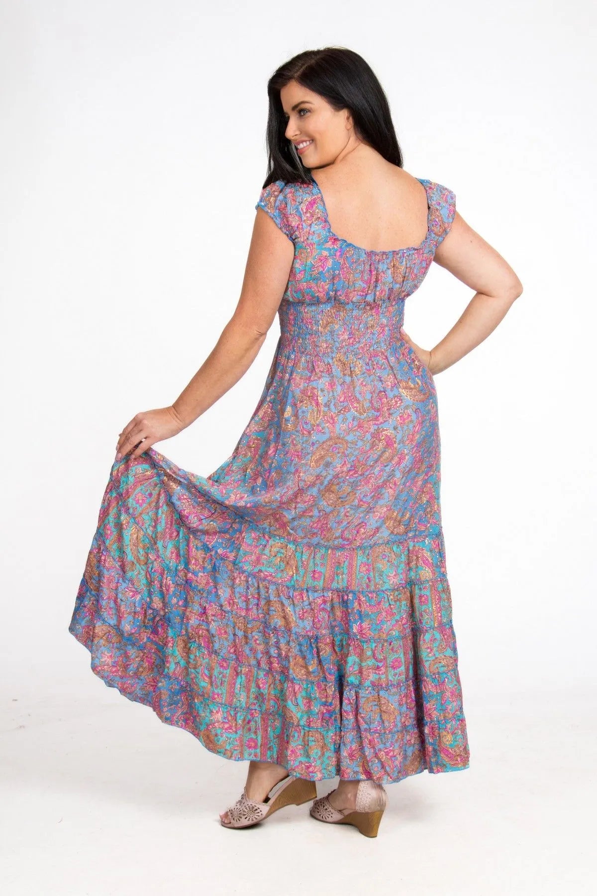 Adella Boho Peasant Dress - Lilac