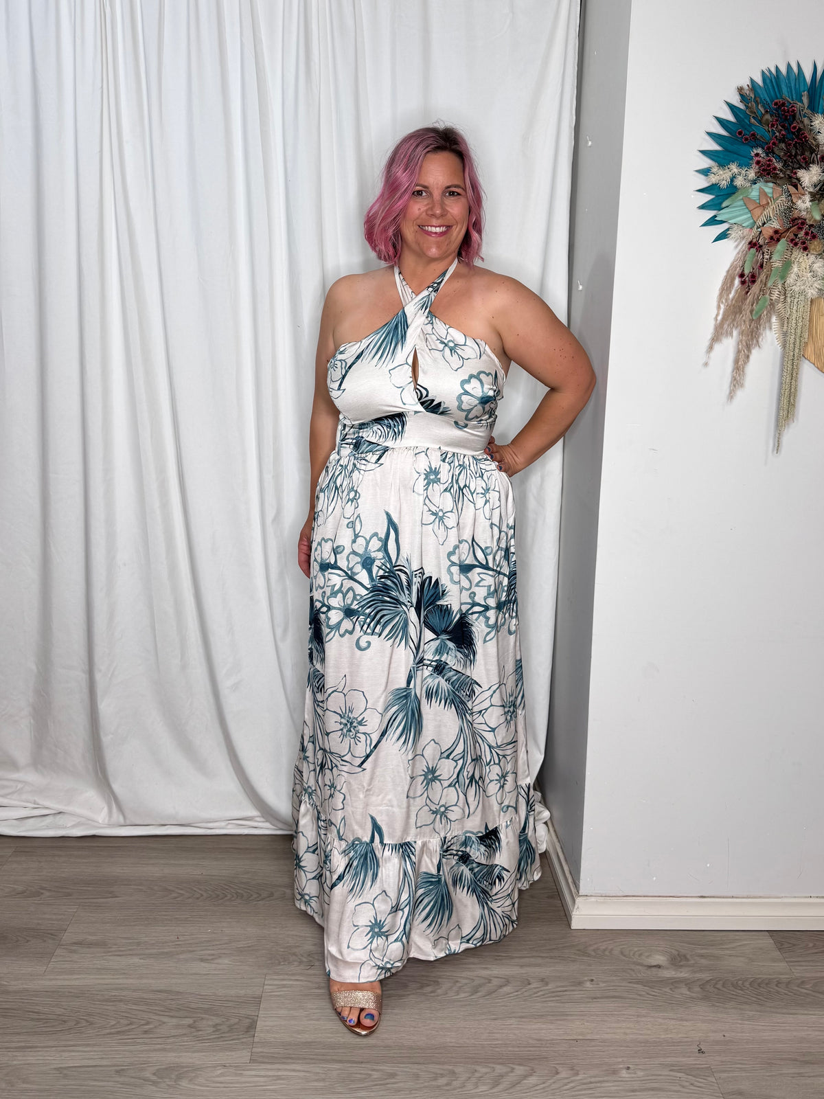 Solstice Palms Halter Dress - Palm Print