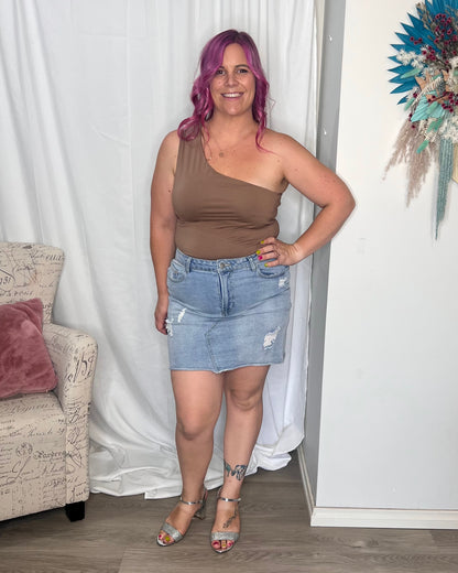 Bec One Shoulder Top: 

The Bec Top is here and sure to become a fast wardrobe staple in an array of core basic and fun pop colours. Style with basic denim or dress up with a maxi or penc - Ciao Bella Dresses 