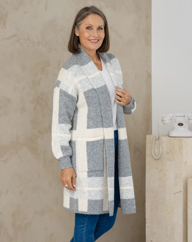 Checked Cardi - Grey