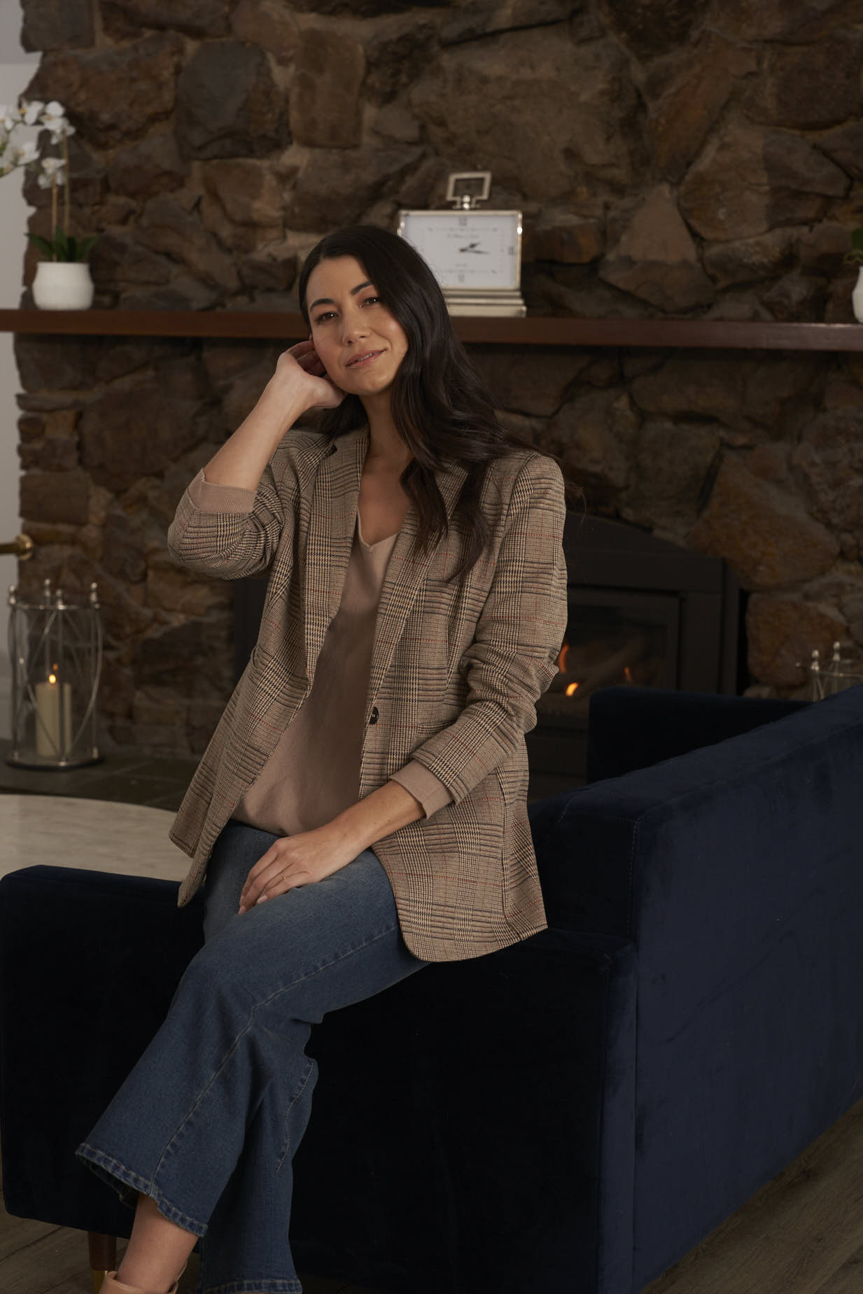 *NEW* Portsea Stretch Blazer - Mocha Plaid | Betty Basics | It doesn't get more classic than this versatile layering piece. We call it the Goldilocks of blazers: not too big, not too small and structured enough to wear over a