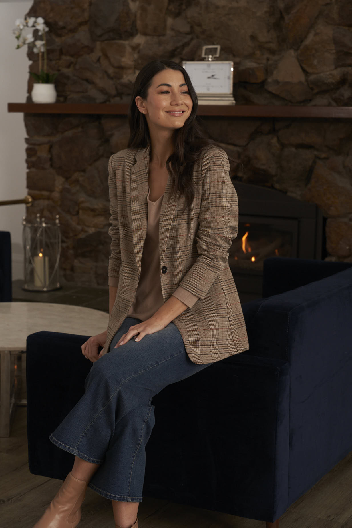 *NEW* Portsea Stretch Blazer - Mocha Plaid | Betty Basics | It doesn't get more classic than this versatile layering piece. We call it the Goldilocks of blazers: not too big, not too small and structured enough to wear over a