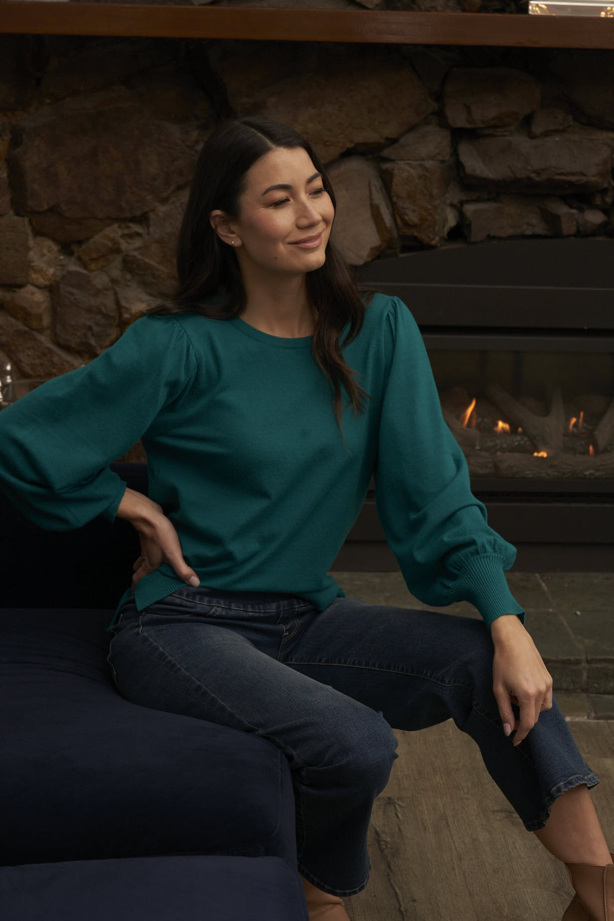 **NEW** Charlotte Knit Jumper - Teal | Betty Basics | This relaxed fit jumper features a crew neckline and unique balloon sleeves, perfect for adding some pizazz to your autumn wardrobe. Made from the softest material, 