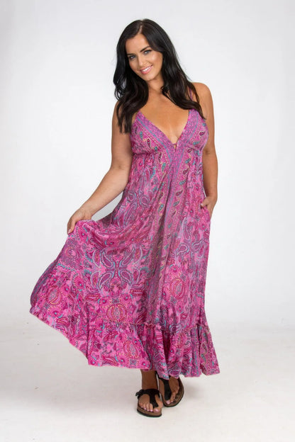 Marceline Boho Pocket Dress - Fuchsia