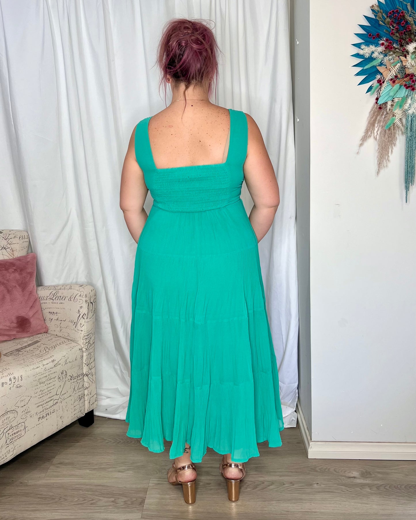 Brynn Dress: Swirl your way to your next event in the super fresh Brynn Dress. This midi is a stunning shape featuring a gathered bust, flat waistband and a tiered skirt that was - Ciao Bella Dresses - Salty Brights