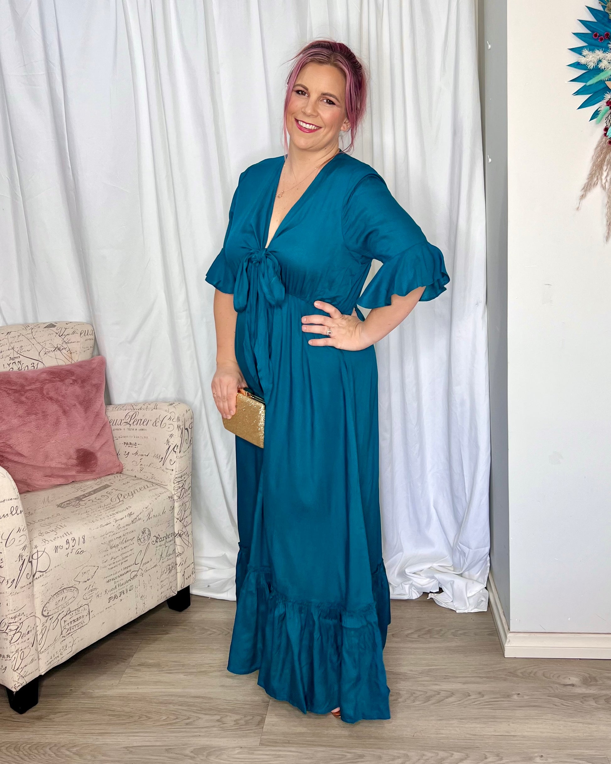 **NEW** Nicole Maxi Tie Dress: 
The Nicole Dress is the perfect dress for your next event. Choose this perfect allrounder for your next cocktail event or wedding reception. Tie the bow at the fron - Ciao Bella Dresses
