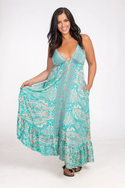 Marceline Boho Pocket Dress - Mint