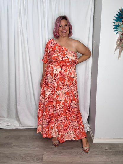 Vivienne Midi Dress - Coral Red