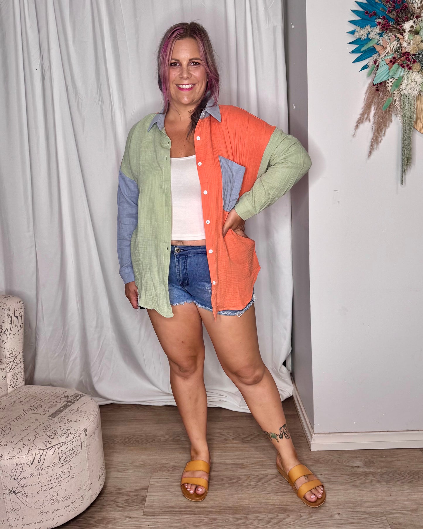 Maui Colourblock Shirt - Peach Lime