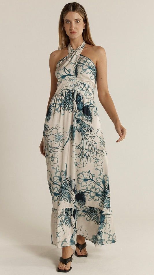 Solstice Palms Halter Dress - Palm Print