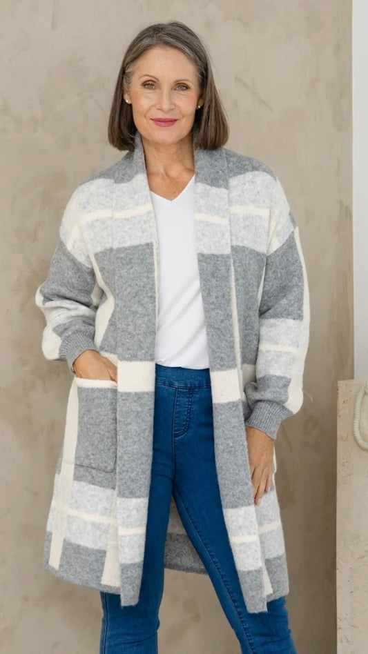 Checked Cardi - Grey