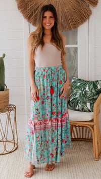 Elliana Skirt - Aqua & Pink