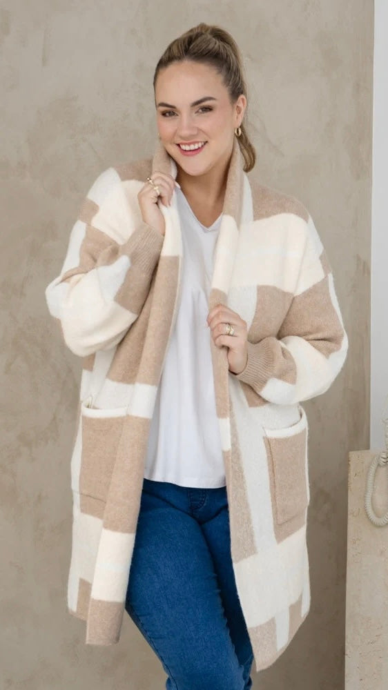 Checked Cardi - Beige