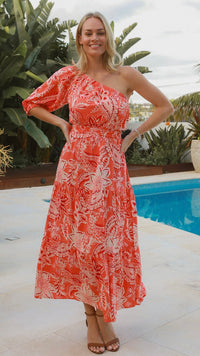 Vivienne Midi Dress - Coral Red